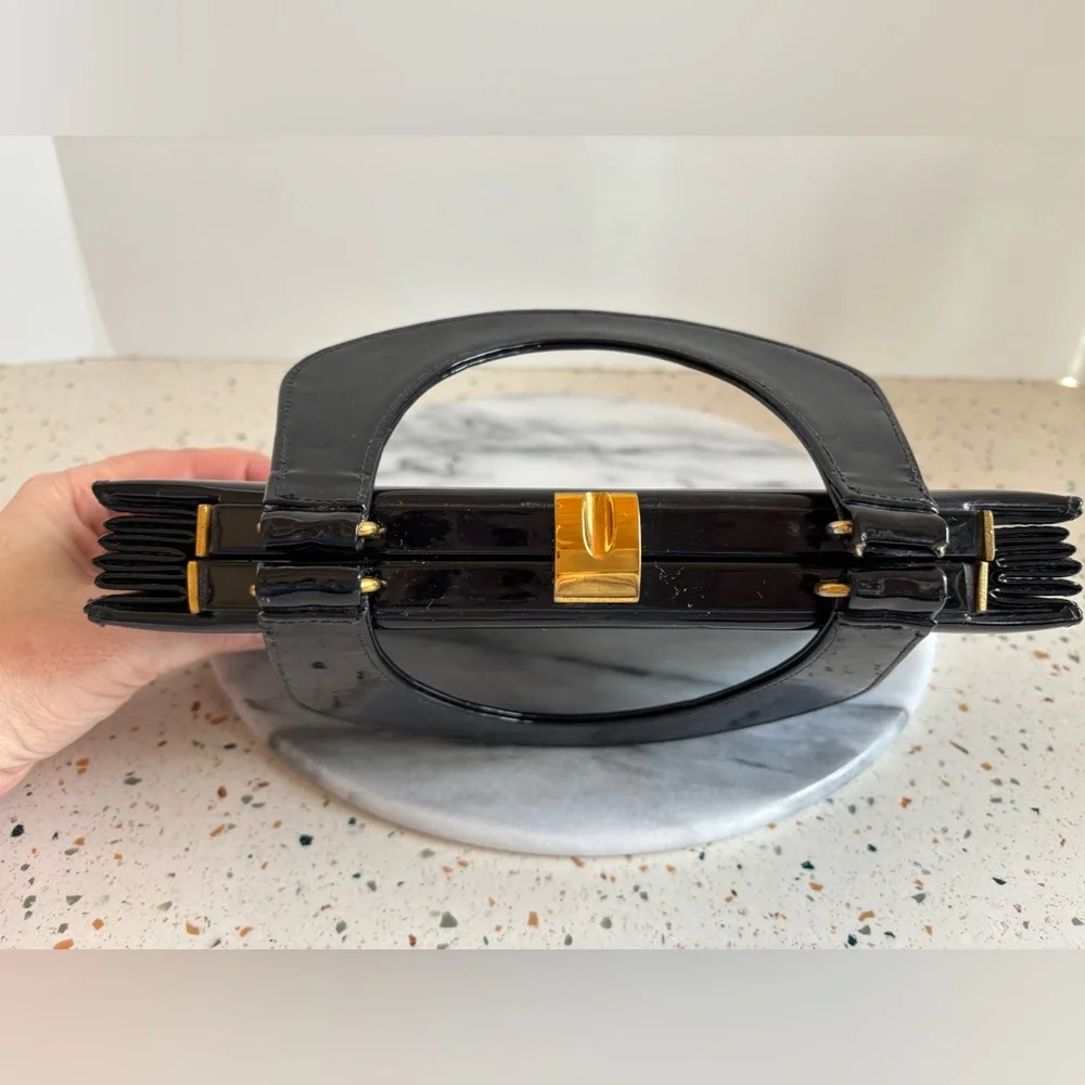 Vintage‎ 1960s Susan Gail Original Elegant Black Patent Leather Handbag Purse